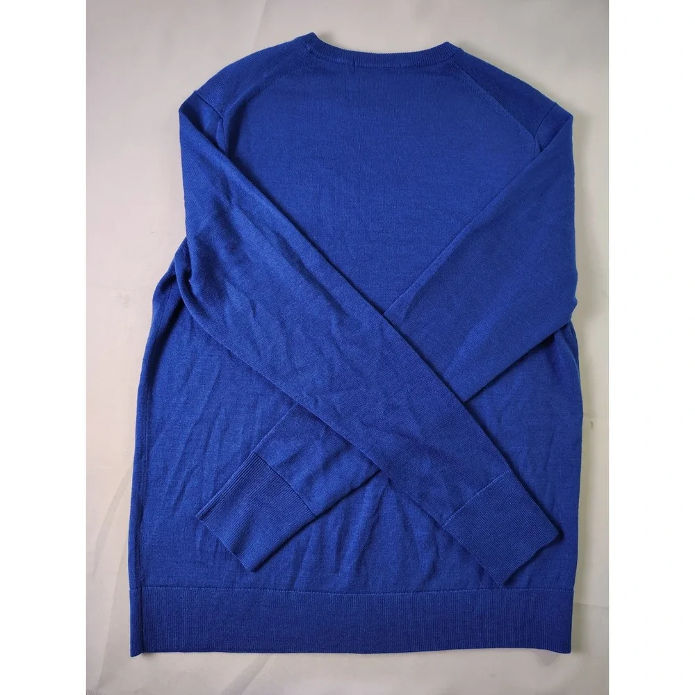 Uniqlo 100% Wool Fine Knit Crewneck Sweater Royal Blue Mens Pullover Classic M